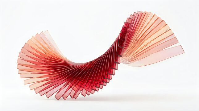 Abstract 3d render of a flowing red and orange twisted ribbon structure on a white background