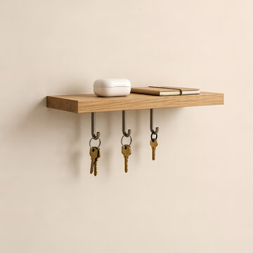 Wooden Wall Key Holder with Hanging Keys