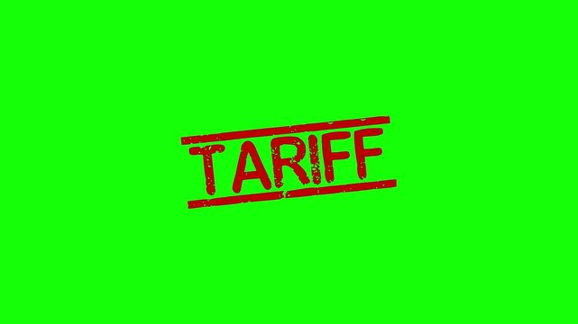 Tariff rubber stamp animation. Tariff Stamp textured bold text motion. Up to down stamp zooming and hit effect 4k video.