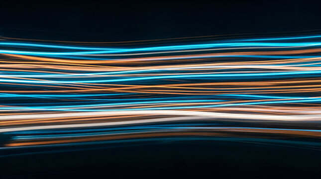 Abstract background featuring horizontal streaks of vibrant colorful light against a deep dark black backdrop