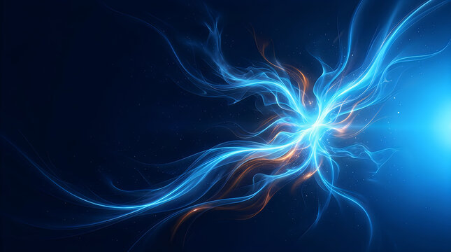 Abstract background featuring glowing blue light streaks emanating from a central point in a dark space