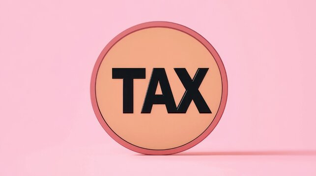 large circular coin with bold black TAX text on soft pink background conveying financial concern and minimalist seriousness