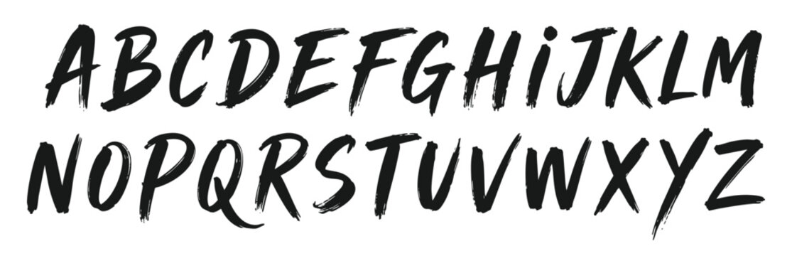Set of uppercase English alphabet letters written with a dry brush stroke texture, isolated on a white background.