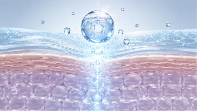 Water droplet penetrating skin barrier in hydrated surface