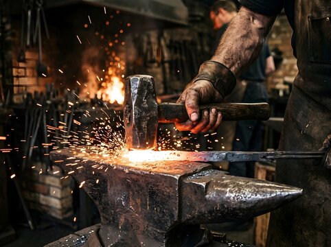 Blacksmith striking glowing hot metal on an anvil funny animal emoji
