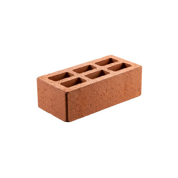 Single Red Clay Brick with Holes Isolated on White Transparent Background