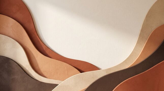 Abstract Wavy Terracotta Shapes with Earth Tone Colors and Copy Space