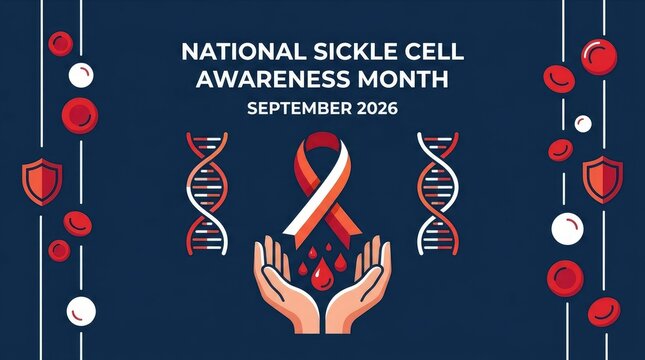 National sickle cell awareness month september 2026 banner with dna strands and awareness ribbon