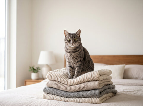 Cute pets  sitting together at home AI generated