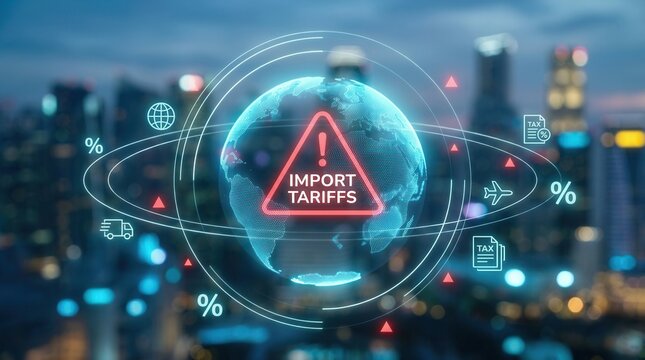 Global trade symbols illustrating the concept of increasing import tariffs.