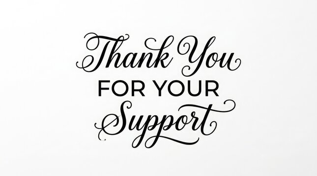 Elegant calligraphy reading thank you for your support on a white background