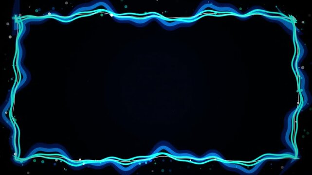 Blue wavy neon liquid frame border animation with sparkles
