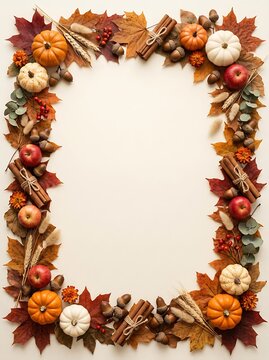 Fall and Autumn Harvest Wreath Border for Seasonal Holiday Design