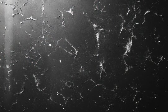dark scratched surface with scattered white flecks, peeling marks and moody high-contrast gritty texture
