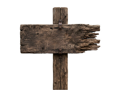 Old weathered wooden signpost isolated on transparent background funny animal emoji