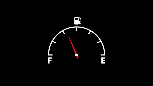 Fuel gauge animation with neon red arrow on black background