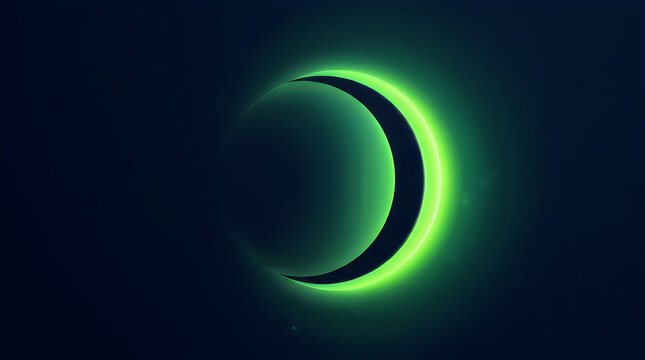 Abstract glowing green crescent moon shape isolated on a dark background for creative design projects