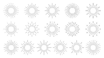 Obraz premium Set of Abstract Sunburst Rays and Radial Line Vector Illustrations for Creative Graphic Design Elements