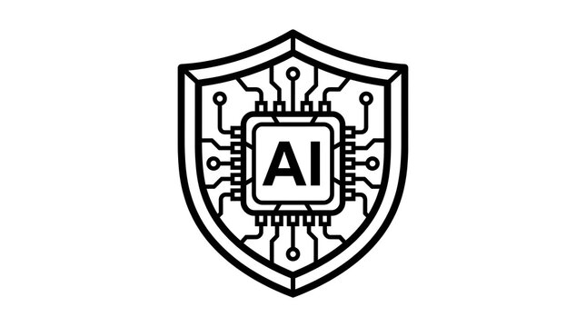 AI Security Shield Icon with Microchip Symbol for Artificial Intelligence Protection and Cybersecurity Concept
