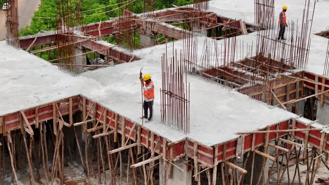 25 August 2026 &ndash; Vadodara, Gujarat, India
Construction worker engaged in building construction activities at an active construction site in Vadodara, Gujarat, as part of ongoing building development.
