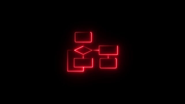 Glowing red neon flowchart diagram animation for business process and data logic