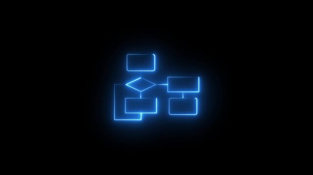 Neon glowing flowchart diagram animation for business process and data logic
