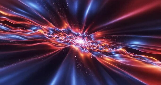  Animated Abstract neon gradient scene with glowing red orange and blue light on a dark background modern futuristic background for technology branding and digital design 3d render illustration. 4K