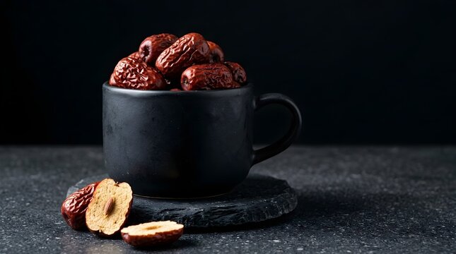 Dried red jujube fruits in a black cup funny animal emoji