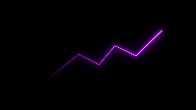 Neon purple financial growth chart line graph animation on black background, glow