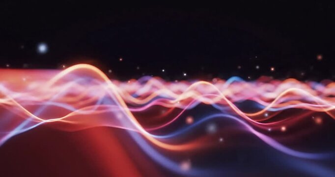  Animated Abstract neon gradient scene with glowing red orange and blue light on a dark background modern futuristic background for technology branding and digital design 3d render illustration. 4K