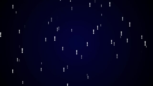 Exclamation mark symbols floating background, animated alert notification for digital communication and warning concepts