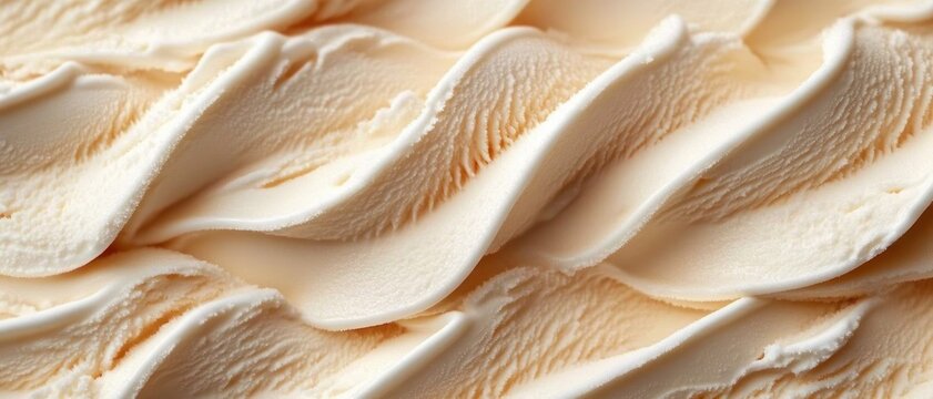 close-up of creamy pale vanilla ice cream swirls and smooth ridges, inviting indulgent and comforting dessert texture