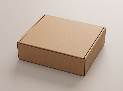 A closed square brown cardboard box for shipping and packaging isolated on a neutral background transparent background