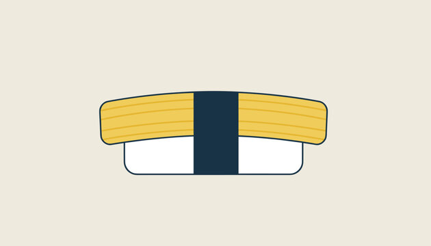 Delicious tamago egg sushi vector illustration featuring a yellow sweet omelet over seasoned rice wrapped in seaweed.