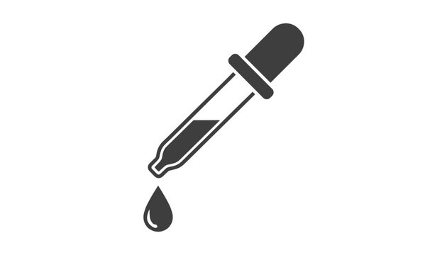 Medical pipette dropper icon with a falling drop of liquid underneath in a clean minimalist black and white graphic.