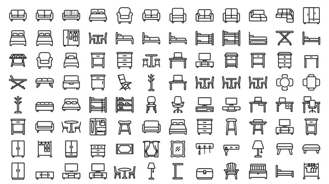 Set of furniture icons, thin line style
