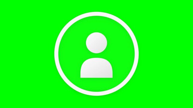 White 3D user profile avatar icon on green screen chroma key background.
