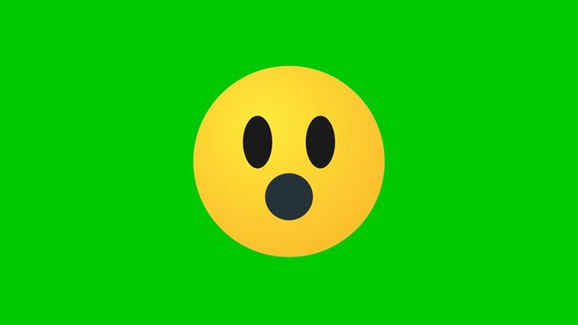 Surprised emoji icon with open mouth and wide eyes on chroma key green background