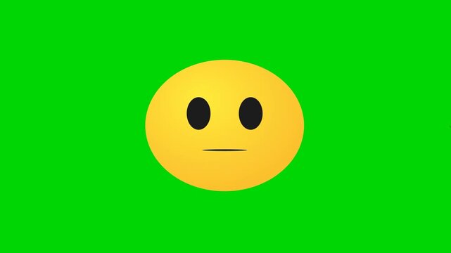 Yellow surprised emoji face with open mouth on green screen background