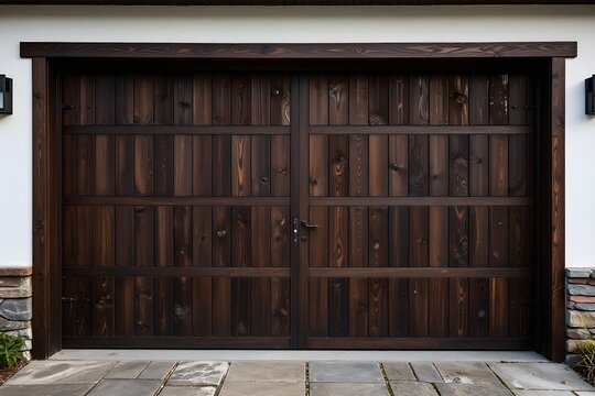 Wooden door to the garage of the house 