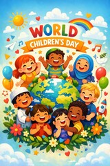 Naklejka premium Diverse Children Celebrating World Children's Day