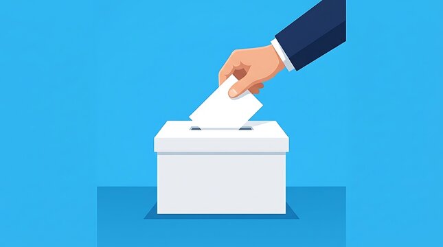 Hand in suit casting vote into ballot box for election and democracy concept