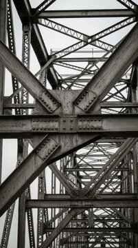 Intricate Steel Truss Structure of a Large Bridge.