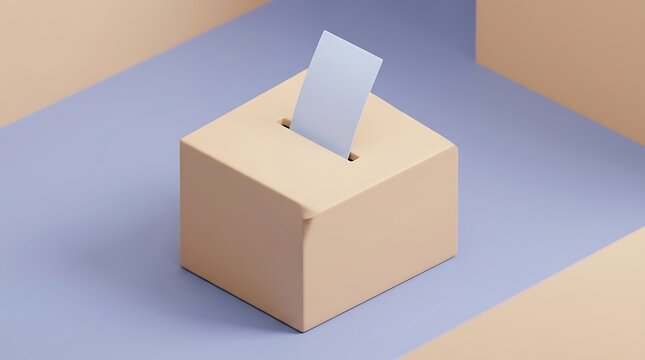 Minimalist ballot box with paper insert for voting or election concept, 3D render