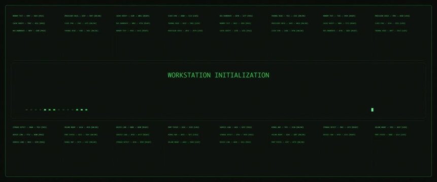 Cinematic widescreen green workstation boot display seamless loop