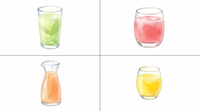 Assorted fresh fruit juices served in glassware including citrus blends and berry infusions offer a healthy beverage option for a vibrant lifestyle and refreshment during warm summer days