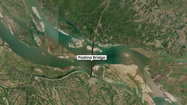 Padma Bridge Satellite Map Animation Highlighting Location in Bangladesh