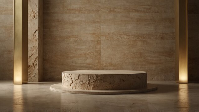 A round table sitting on top of a marble floor