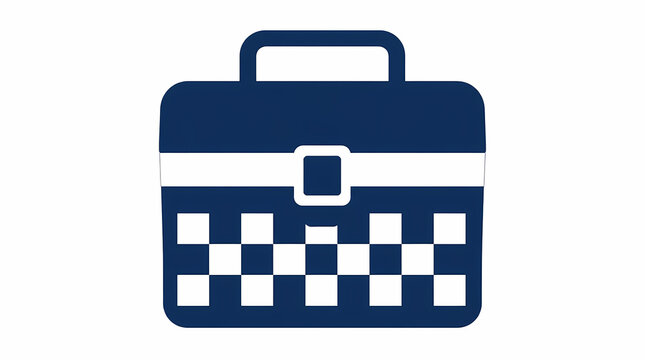 Briefcase with police checkered pattern featuring white and navy blue design for professional or law enforcement context