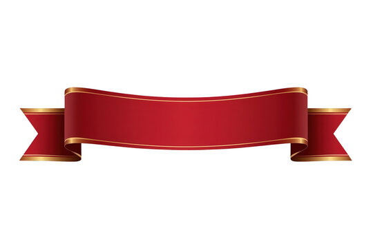 Wide red satin ribbon banner with gold border